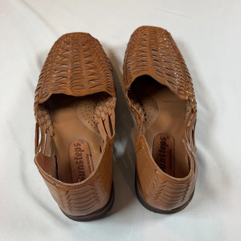 Sunsteps Brown Leather Huarache Sandals Hand Woven Slip On Flats Mens 12